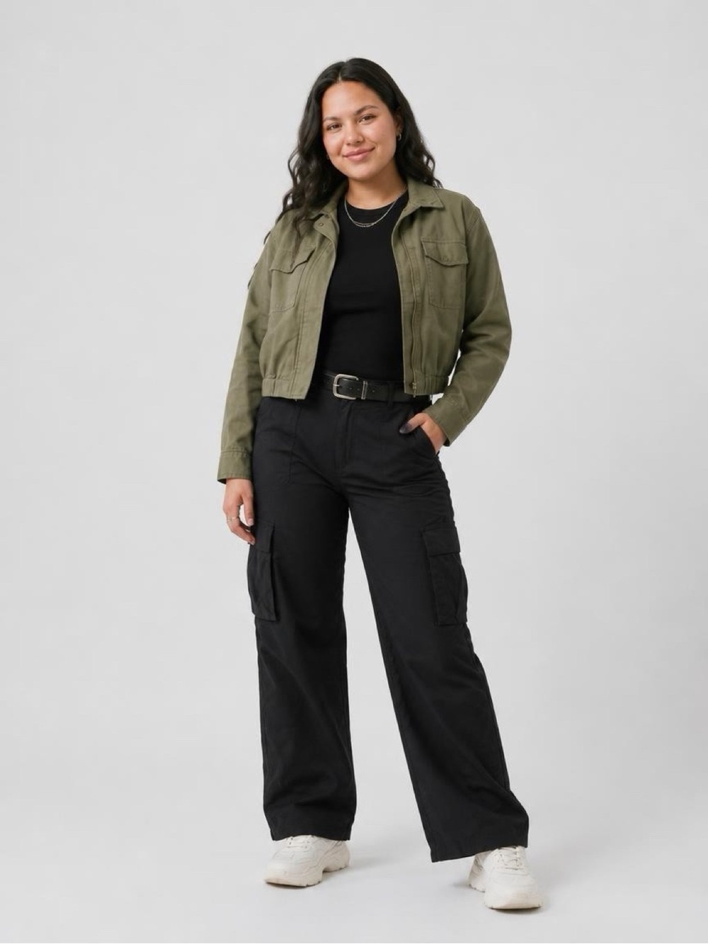 Divided Black Wide-Leg Cargo Pants with Utility Pockets